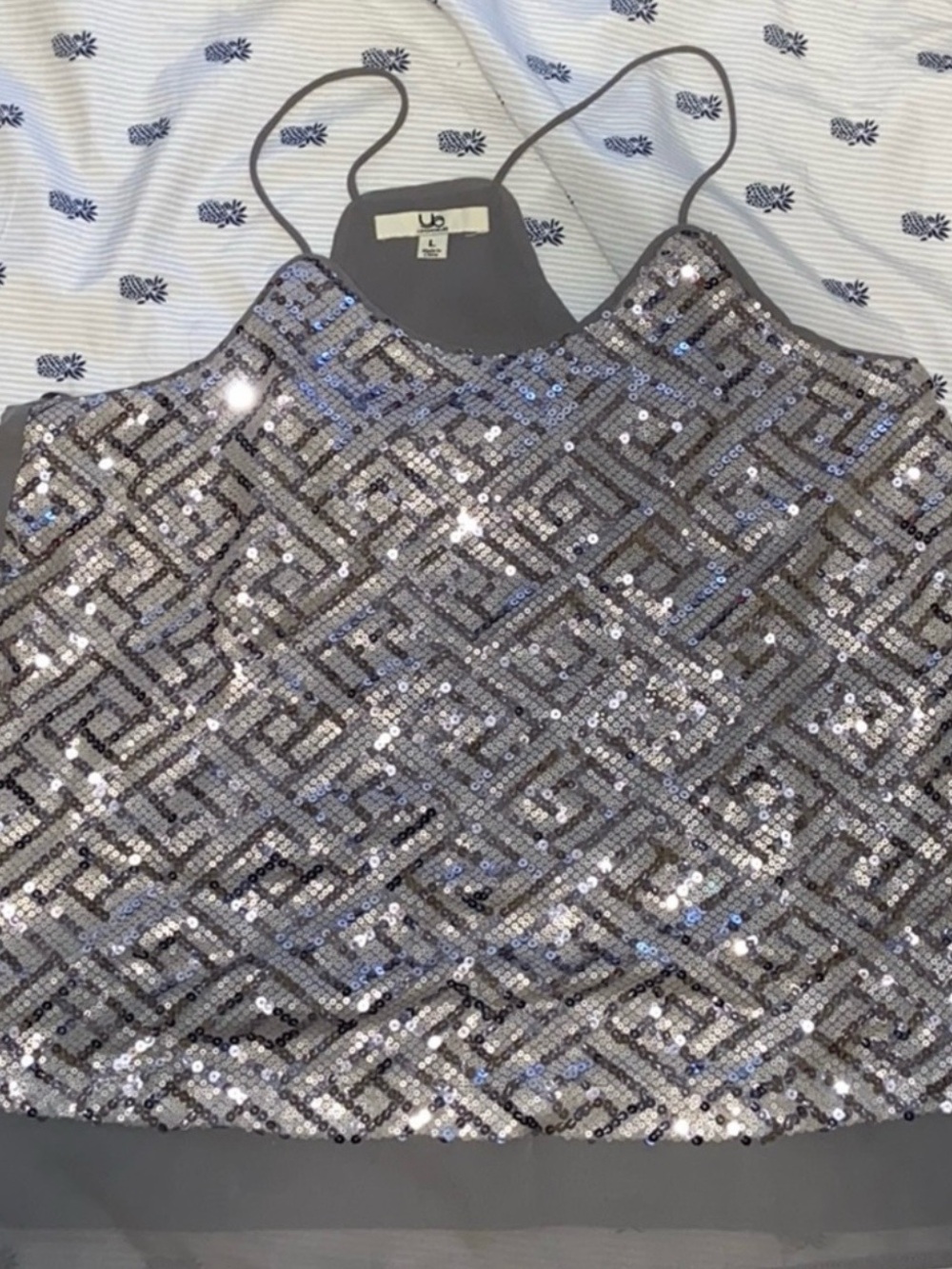 Ya Los Angeles Silver Sequin Geometric Halter Cami
